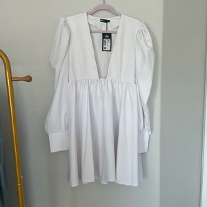 White Long Puff Sleeve Mini Dress